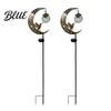 Outdoor Hummingbird Decor Moon Solar Light Metal Crescent with Crackle Glass Ball Garden Landscape Lighting Stake Pathway Light for Yard Patio Lawn