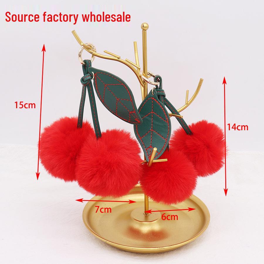 Cherry Plush Fur Ball Keychain for Women - Bag, Backpack, and Car Ornament