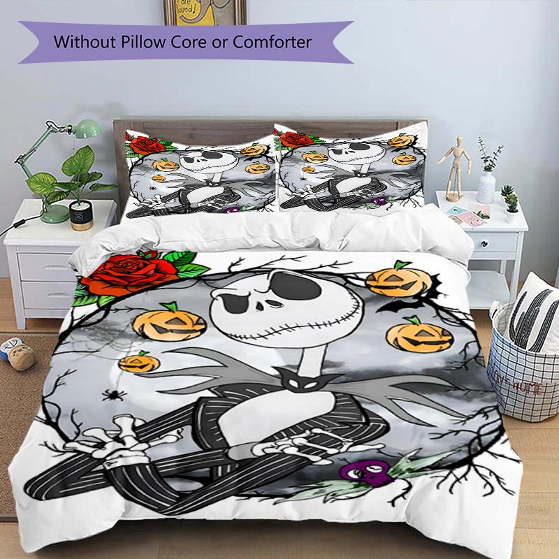 3pcs Duvet Cover Set (1*Duvet Cover + 2*Pillowcase, Without Core), The Nightmare Before Christmas Print Bedding Set, Bedroom Decor, All‑Season, Birthd