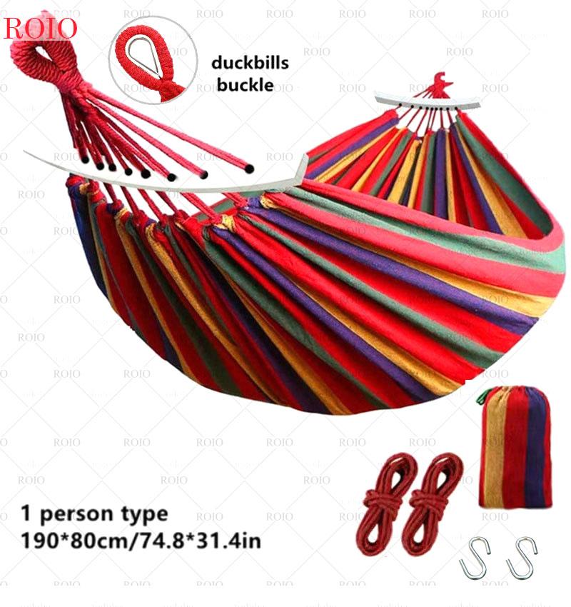 Outdoor Thicken Canvas Hammock Home Garden Leisure 1-2 Person Swing Chair Camping Hunt Rest Stripe Hanging Bed Colorful Hammock