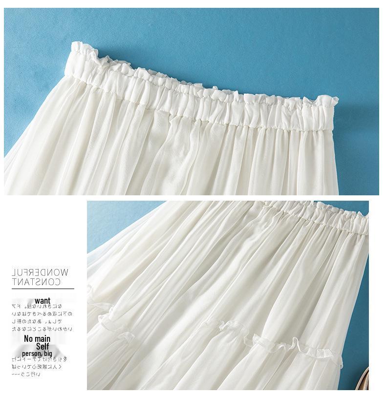 Women's Japanese-Style A-line Silk Skirt with Elastic Waist