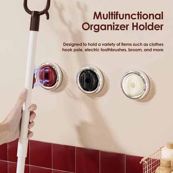 Multi-functional Magnetic Storage Rack No Drilling Adhesive Space Saving Clothes Hook Pole Electric Toothbrush Toilet Brush Broom Organizer Holder