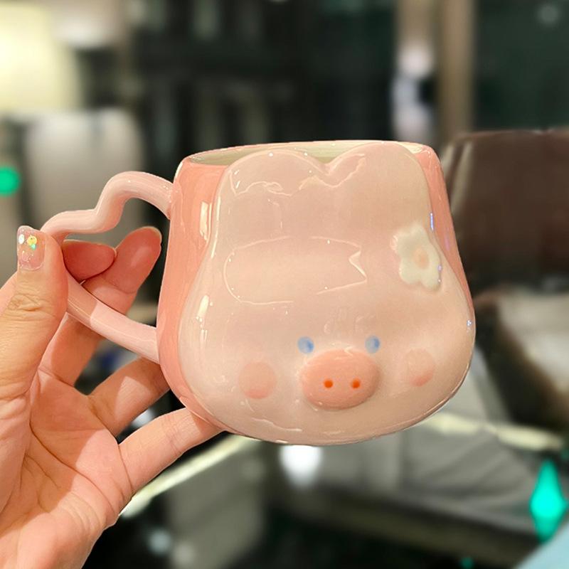 Cute Fufu Dog Mug Girly Heart Student Super Cute Mug Cartoon Anime Style Ceramic Water Cup