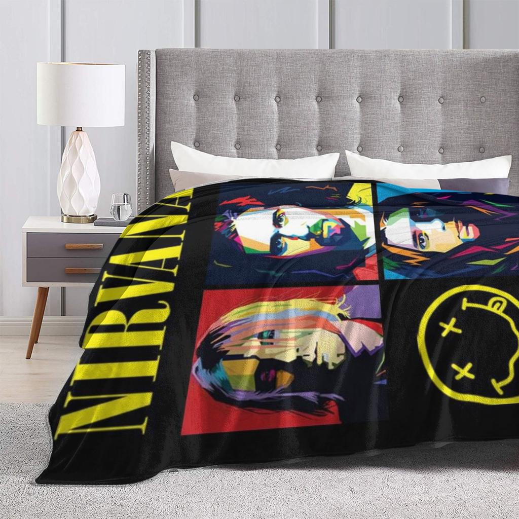 Nirvana Face Band Blanket Quality Super Soft Throw Blanket Autumn Travel Couch Chair Print Bedspread
