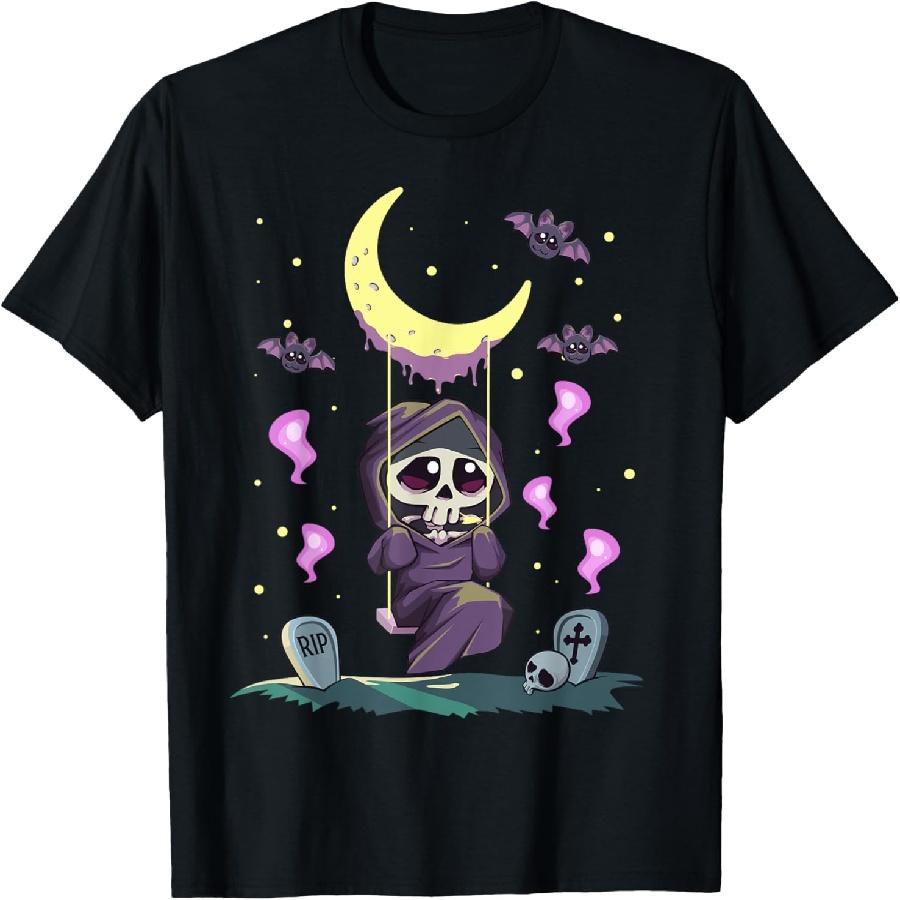 Pastel Goth Cute Kawaii Swing Grim Reaper T-Shirt