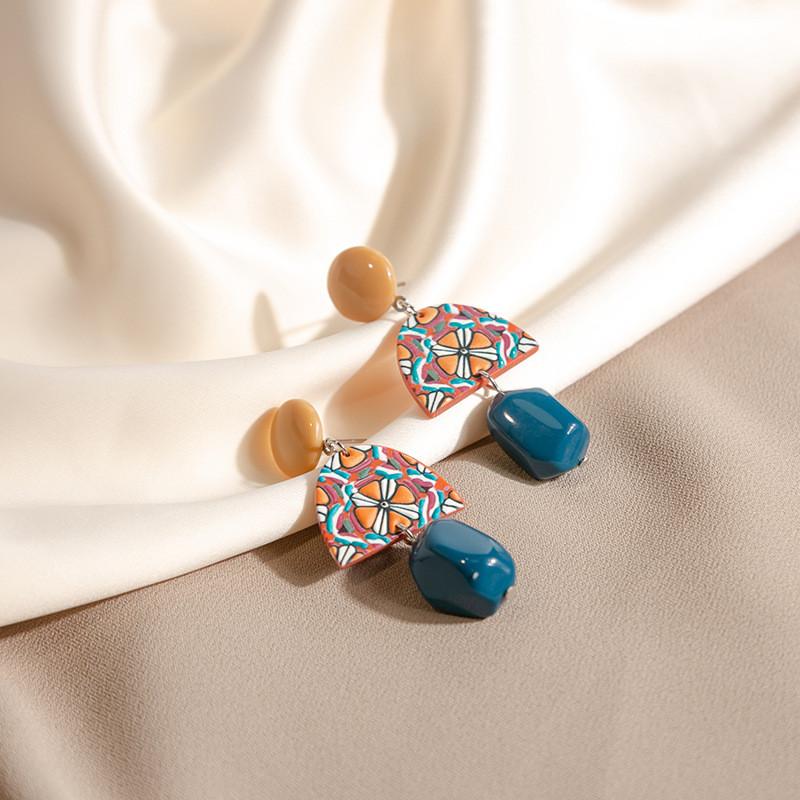 Pinkdudu Statement Color Block Earrings  Long Asymmetric Geometric Dangles in Vibrant Yellow and Blue PD1200