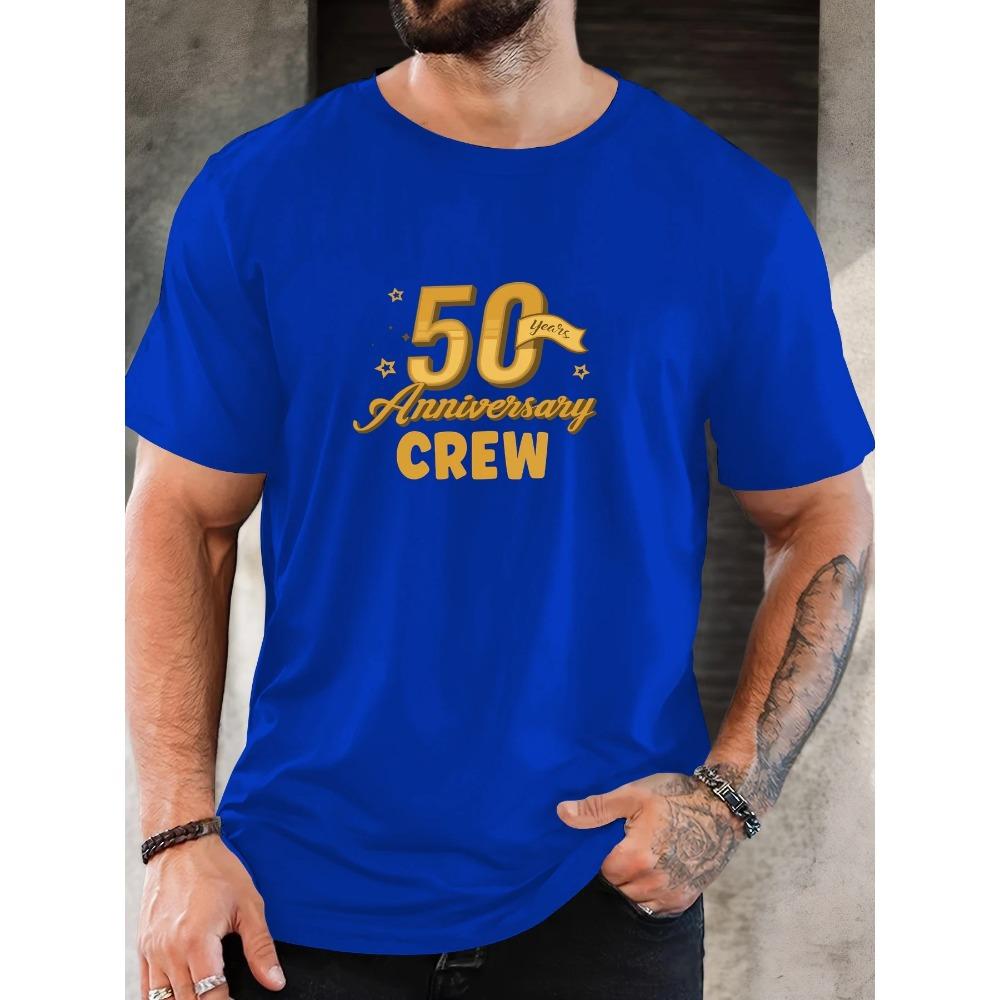 Men's 50th Anniversary Pattern Summer Casual Crew Neck Short T-Shirt