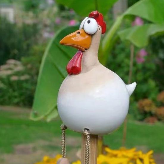 Funny Chicken Figurine with Dangling Legs Big Eyes Resin Cartoon Rooster Statue for Outdoor Garden Lawn Patio Balcony Decor