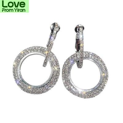 Crystal Hoops Earrings Hoop Round Dangle Earring Jewelry Women Crystal Diamante Rhinestone Large Hiphop Ear Ring Gift