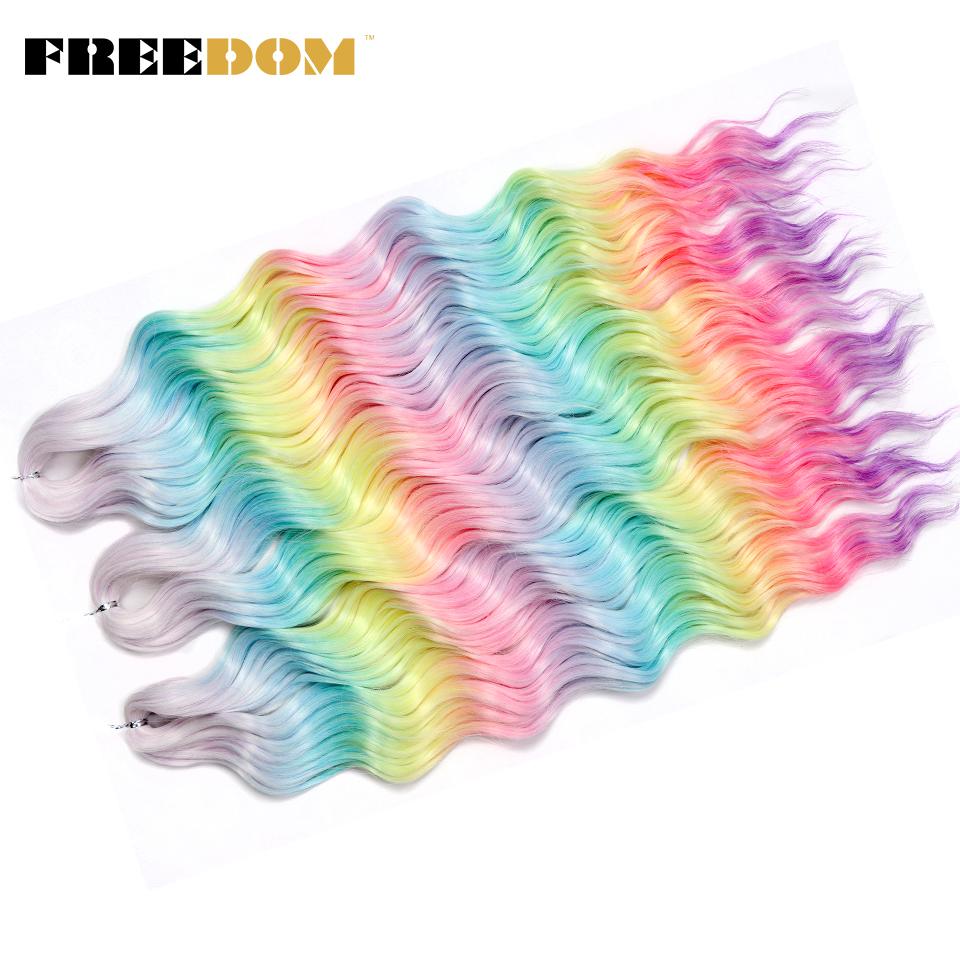 FREEDOM Synthetic Braiding Hair Extensions Natural Curly Wavy 24inch Water Wave Braid Hair Ombre Blonde Brown Twist Crochet Hair