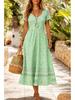 2026 Summer Mid-Waist Women's Casual Round Neck Printed Maxi Dress