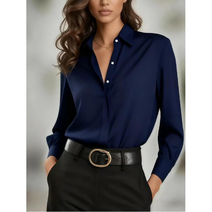 Women's New Solid Color Long Sleeve Shirt Business Casual Base Shirt