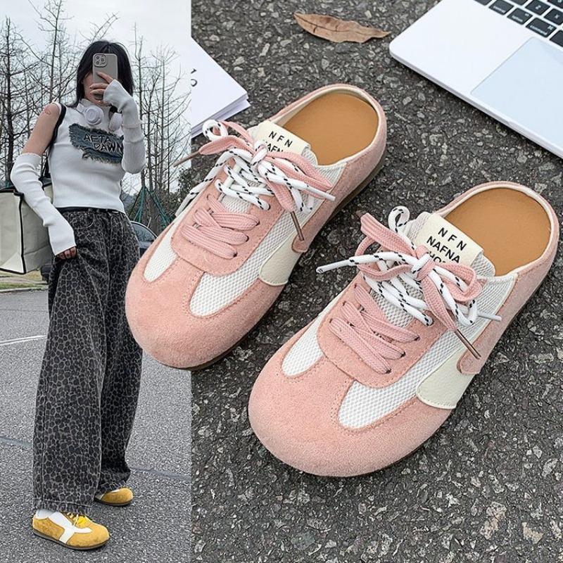 

Полутапочки с закрытым носком на толстой подошве, женская летняя новинка из сетки, студенческие универсальные повседневные туфли 40 розовый