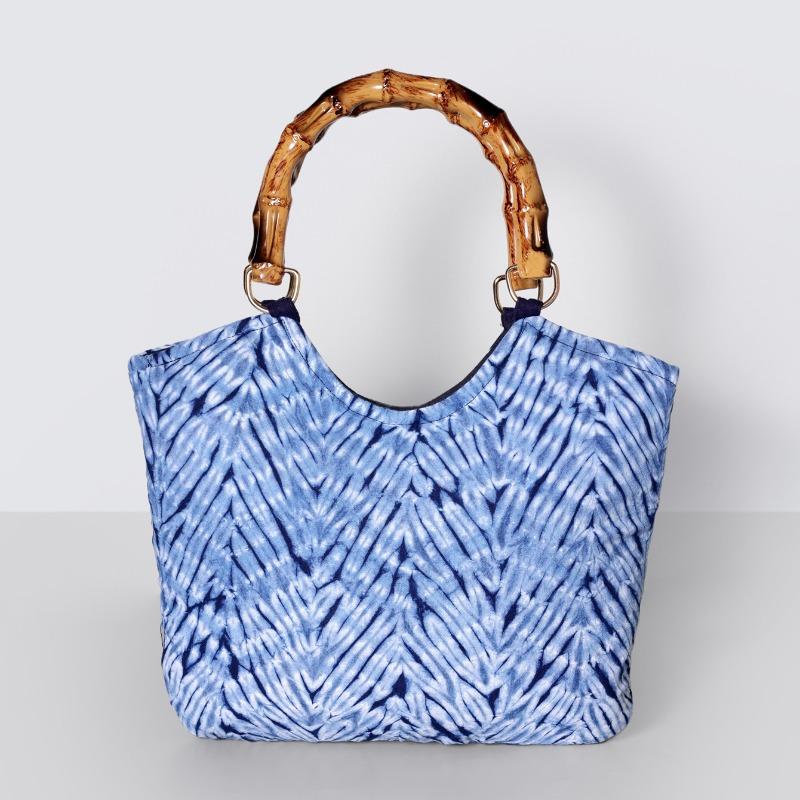 Handcrafted Tie-dyed Bamboo Joint Handbag, Retro and Artistic Bag, Bamboo Joint Carrying Bag, Large-capacity Travel Cloth Bag