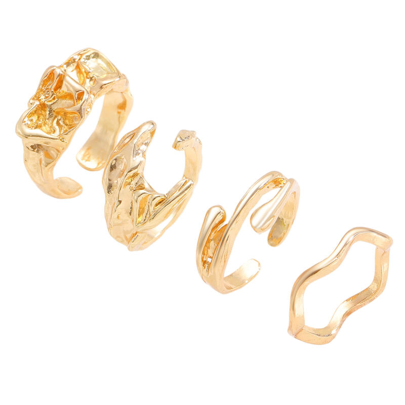4Pcs/Set Vintage Gold Color Irregular Moon Rings for Women Men Punk Geometric Metal Adjustable Opening Rings Set Jewelry Gifts