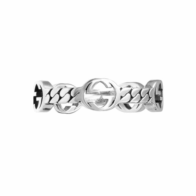 Gucci ring Interlocking interlocking double G pattern glossy retro distressed 925 Silver 26 серебряный