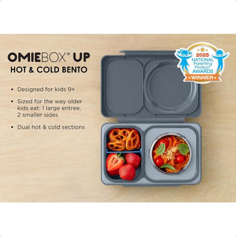 OmieBox UP Bento Box for Insulated Lunch Box Leak Proof  Food Jar Cooler Ice Pack 2 Compartments Graphite
