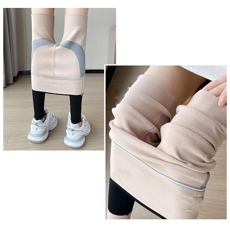 [Yubi] Fleece lining leggings ladies Fleece-lined pants stretch 9/4 length pants back boa Fluffy slim tights spats bottoms high waist winter autumn