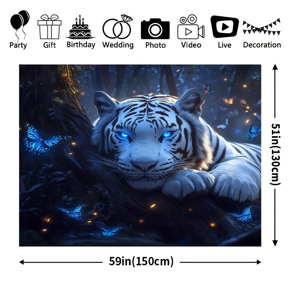 1Pcs Giant White Tiger Blue Butterflies Decoration Background Backdrop For Photo Studio Photo Booth Party