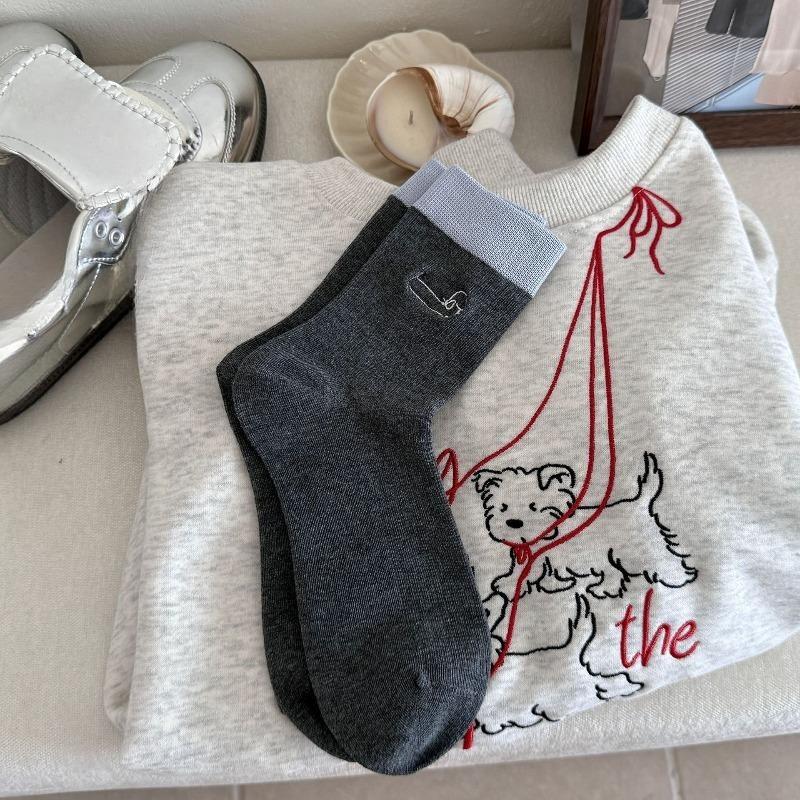 Women's New Fall Color Embroidery Cute Cartoon Dachshund Preppy Boneless Tube Pile Socks