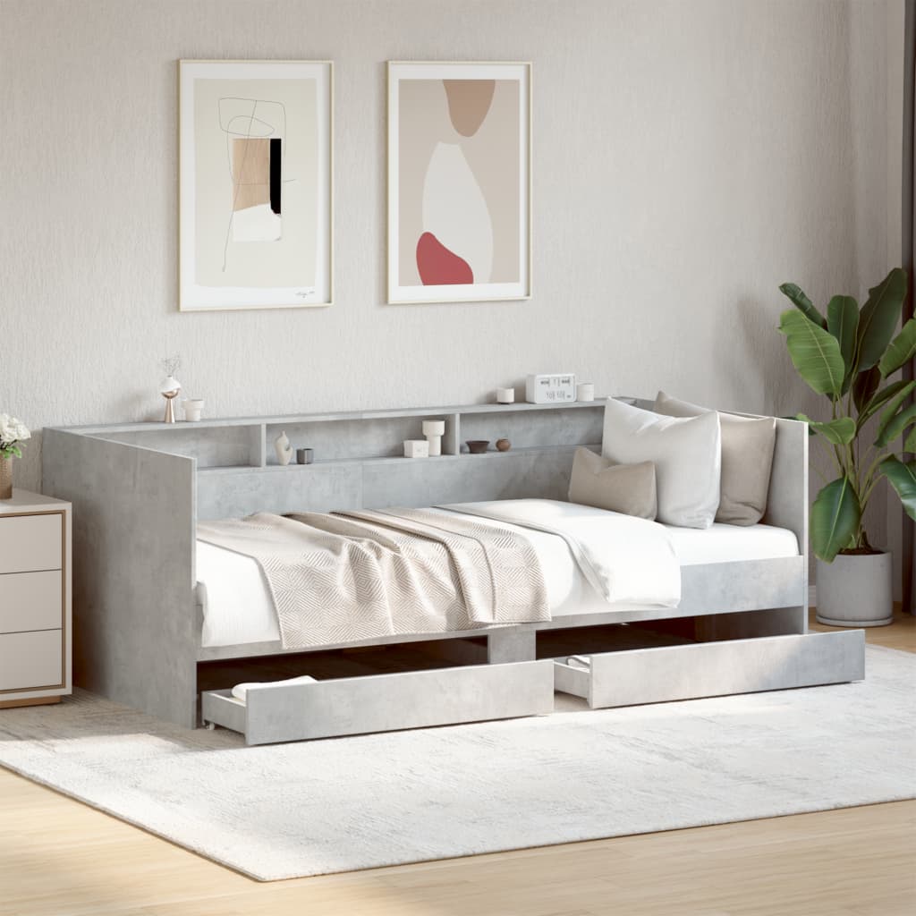 Daybed with Drawers Without Mattress Concrete Gray 100x200 cm