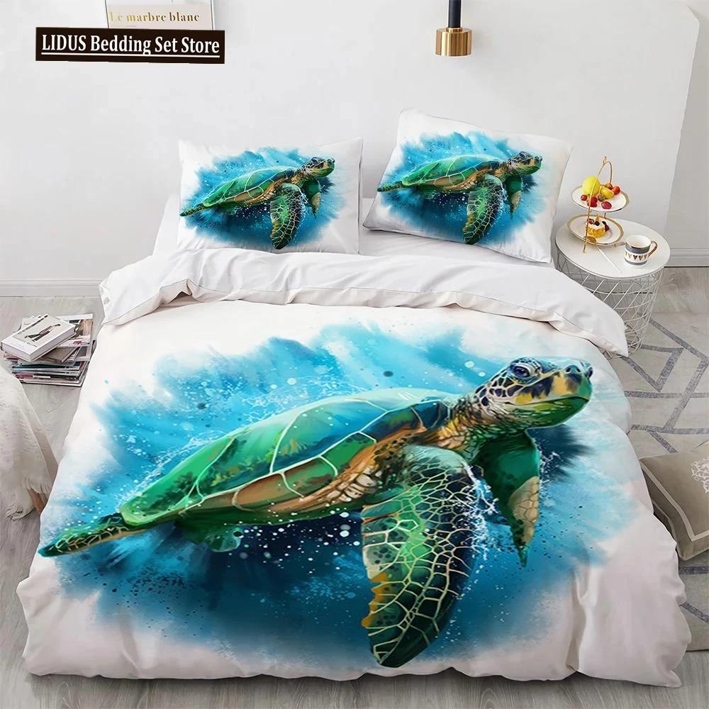 3D Sea Turtle Beddings Set Psychedelic Animal Duvet Cover Comforter Covers Single Twin Full Queen King Polyester Quilt Cover