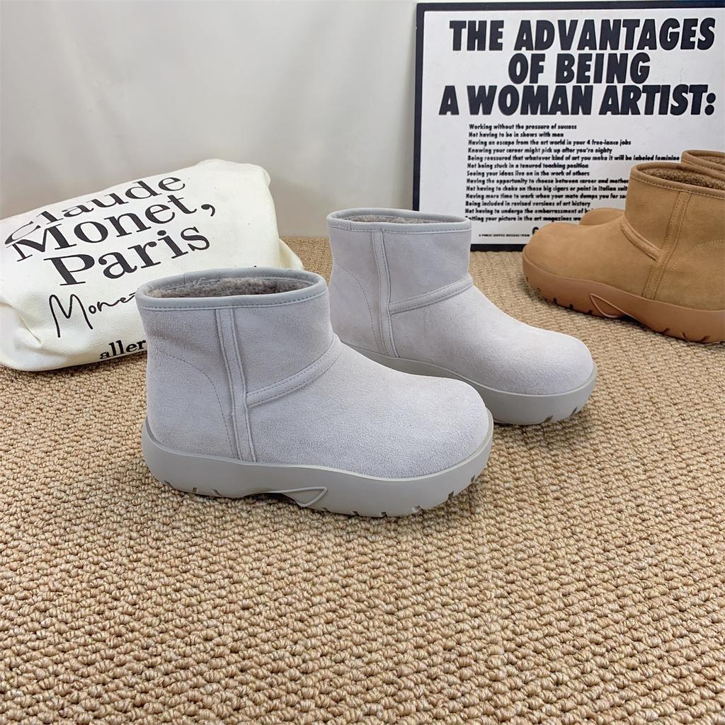 Thick-soled matte cowhide wool fashion snow boots women's boots 2025 new cotton sleeve thermal short boots cotton shoes women
