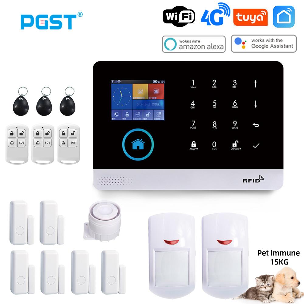 

PGST PG103 Wi-Fi 4G Система сигнализации Tuya с датчиком движения для домашних животных, IP-камера, беспроводная интеллектуальная домашняя безопасность, поддержка Alexa, вилка европейского стандарта