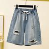 DIMANAF Plus Size Summer 2025 Casual Women Jeans Shorts Pants Loose Hole Basic High Waist Pants Elastic Waist