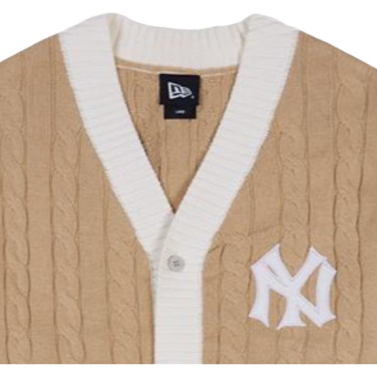New Era MLB Series Color Block Trim Single-Breasted V-Neck Knitted Cardigan Sweater Unisex Sweater Khaki 13559742