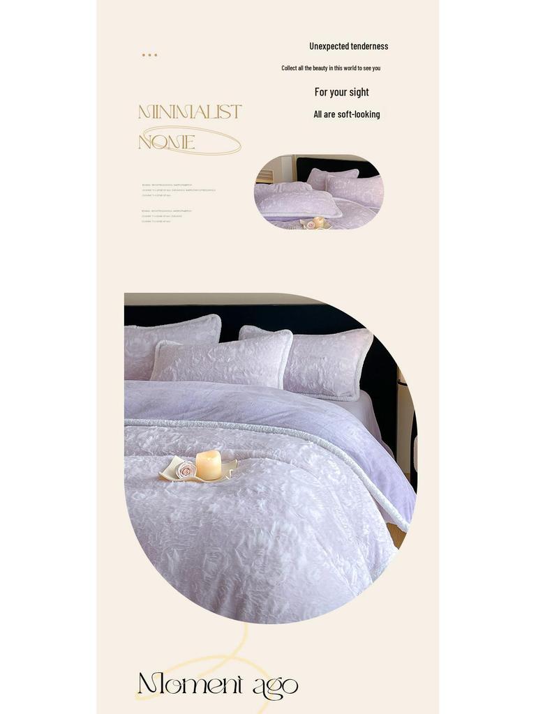 Luxurious 3D Rabbit Fur Trimmed Bedding Set: Includes Thick Warm Bed & Fitted Sheets - Minimalist Style