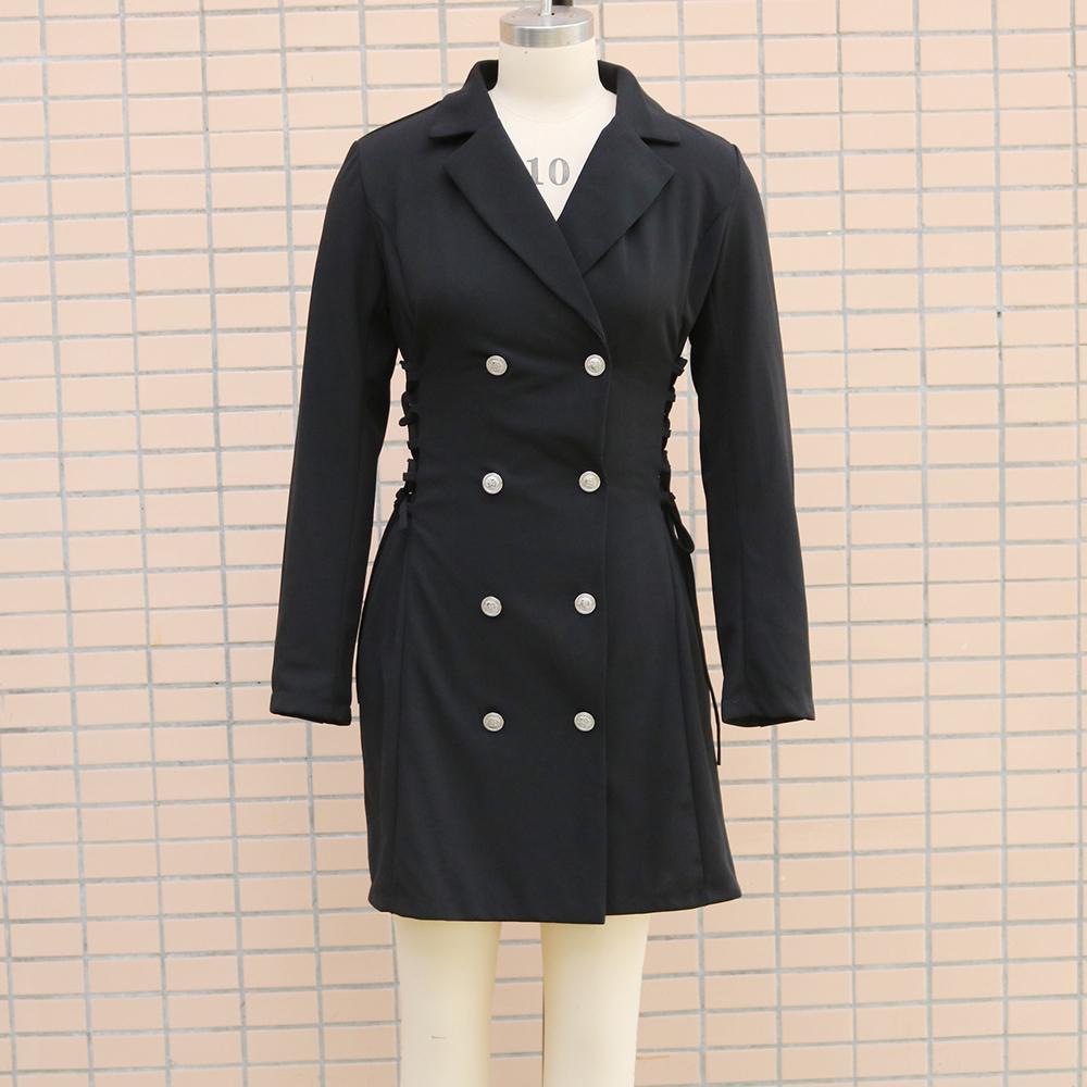 

Autumn and Winter Women s Fashionable V-neck Lace Up Suit Dress S чёрный