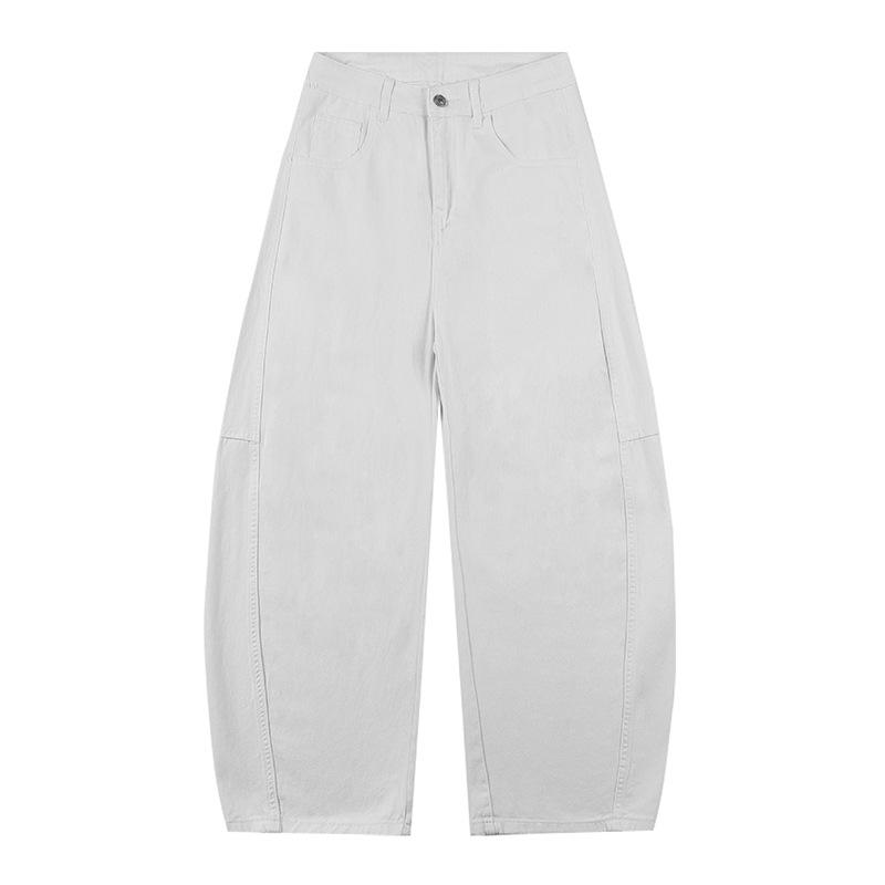 Simple Solid Color Scimitar Jeans for Men and Women, Loose and Versatile Wide-leg Trousers