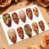 Brown Leopard Print Press On Nails Glue On Almond Fake Nails with 3D Design Press Ons Acrylic False Nails Glossy Full Cover Stick On Nails for Women