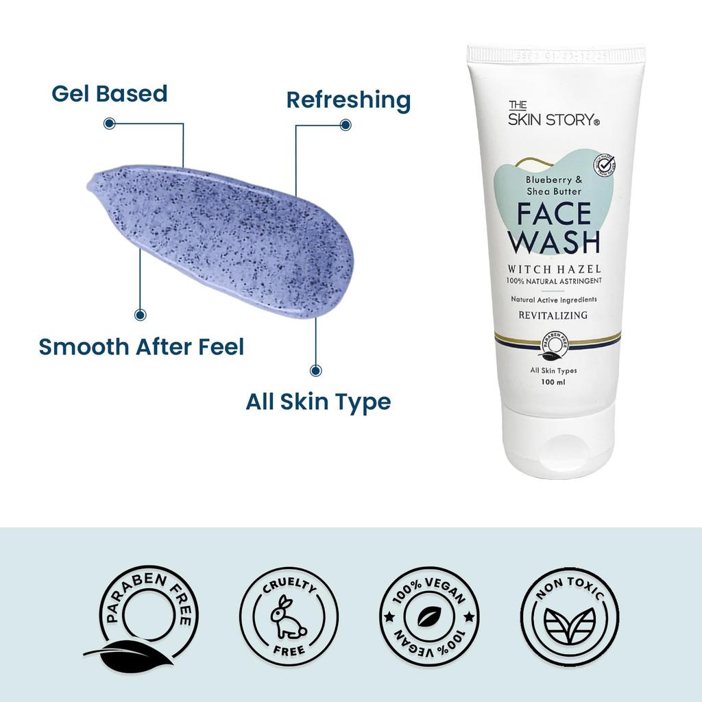 The Skin Story Blueberry Face Wash for Deep Cleansing & Moisturizing, Minimizes Pores With Witch Hazel Gel Based, 100ml