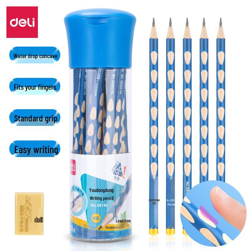 Deli 58184 HB Triangular Grip Pencils, 30-Count Barrel