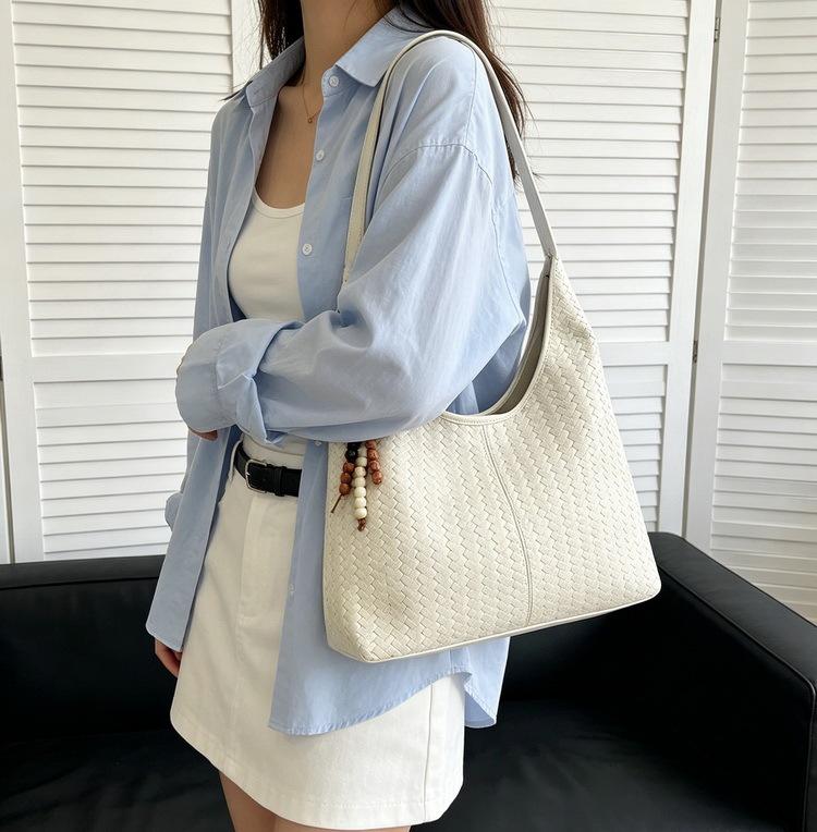 Women's Retro Woven Texture Tote Bag, Large Capacity, Stylish 2026 Design, Casual Trendy Underarm Handbag