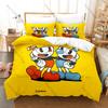Kawaii Cuphead and Mugman Pattern Bedding Set 3 Piece Duvet Cover with Pillowcase for Kids Adults Bedroom Decor