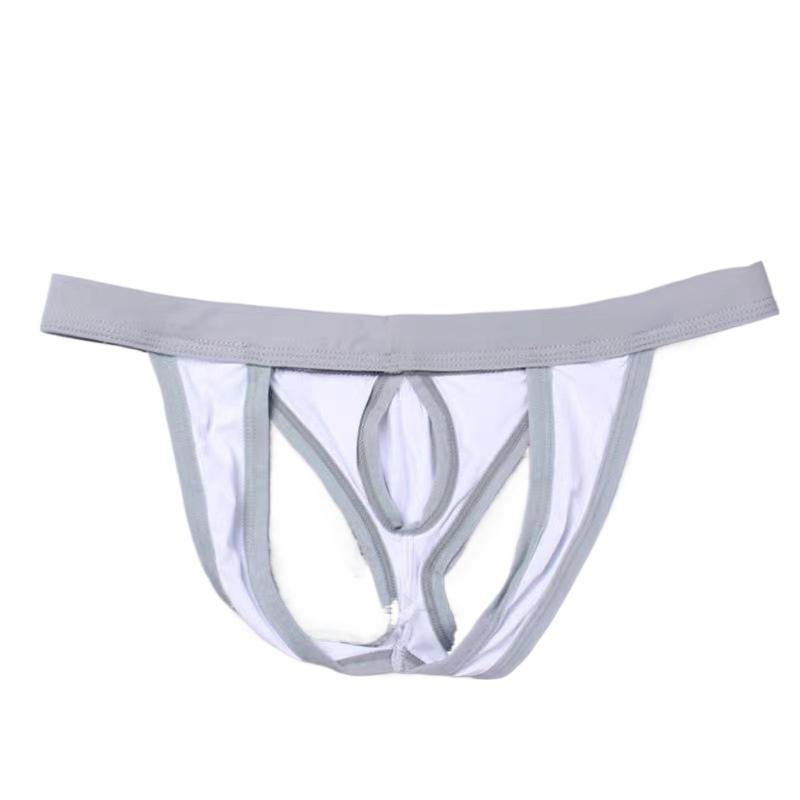 Men'S Sexy Thongs And G Strings Underwear Ice Silk Elastic Panties U Convex Pouch Underpants Open Butt Thong Lingerie