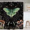 Vintage Dark Green Forest Bathroom Shower Curtain Night Moon Landscape Nature Mystical Midnight Polyester Fabric 12 Plastic
