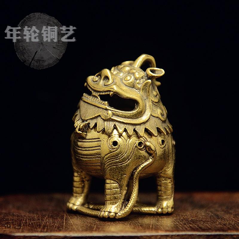 Brass Foo Dog Incense Burner Desktop Decor Handmade Ethnic Style Copper Aroma Diffuser Office Home