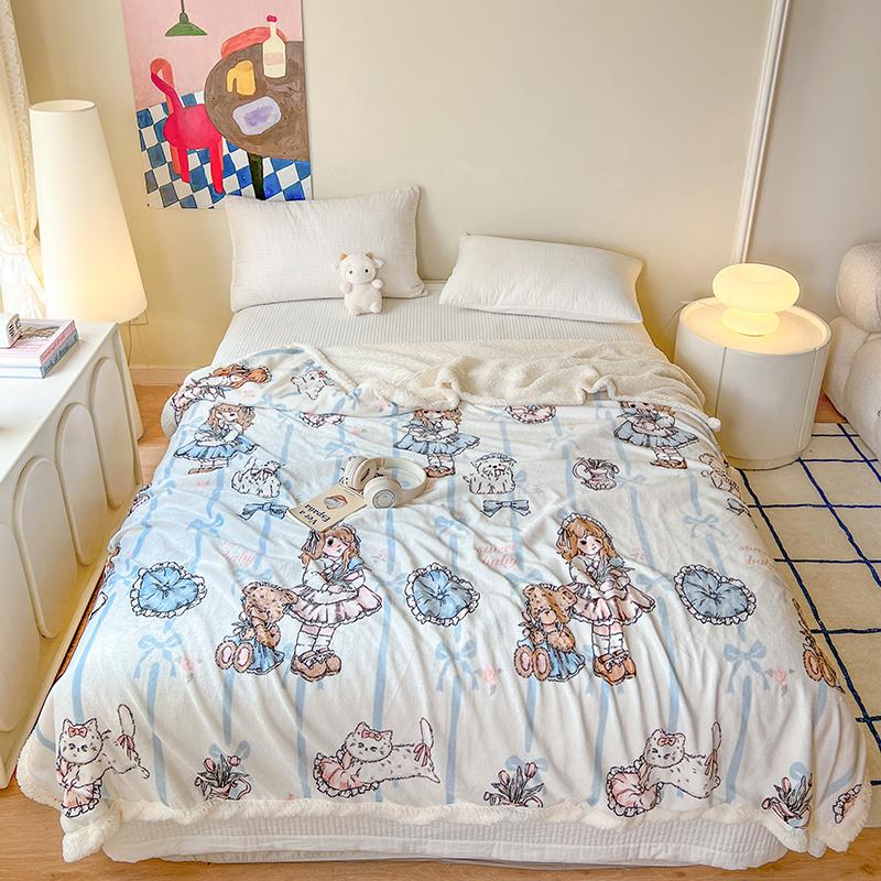 Ins Style Sherpa Fleece Blanket Luxury Plush Flannel Blanket for Autumn Winter Cozy Soft Reversible Throw Blankets for Bed Couch