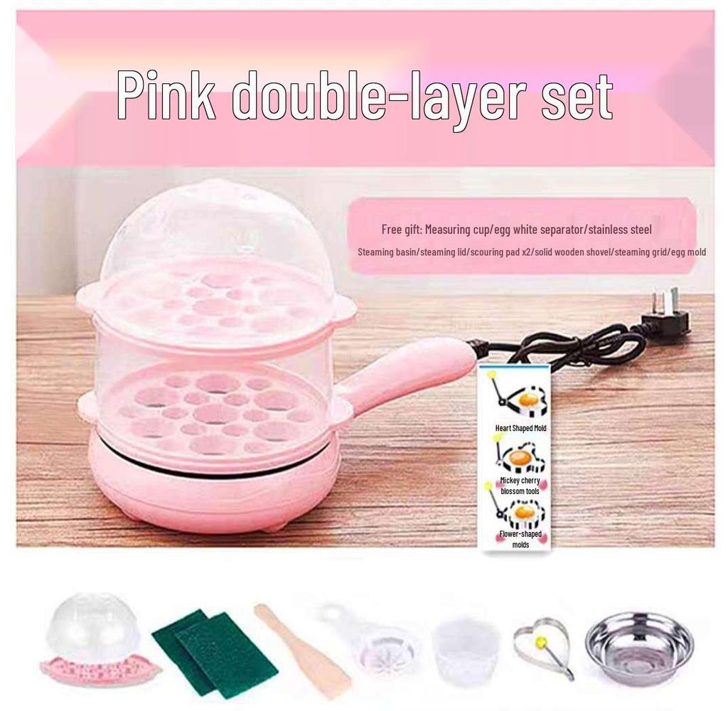 Multifunctional Mini Electric Frying Pan & Egg Steamer - Double Layer Breakfast Egg Cooker