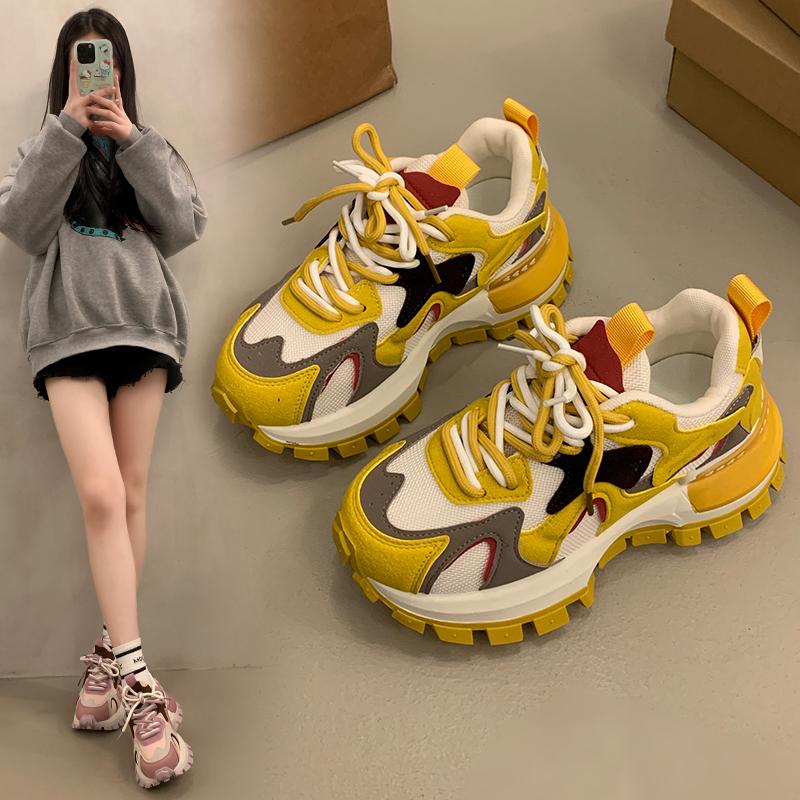 2025 Spring New Super Fire Thick Bottom Color Matching Mesh Breathable Casual Sports Shoes Woman High Quality Shoes