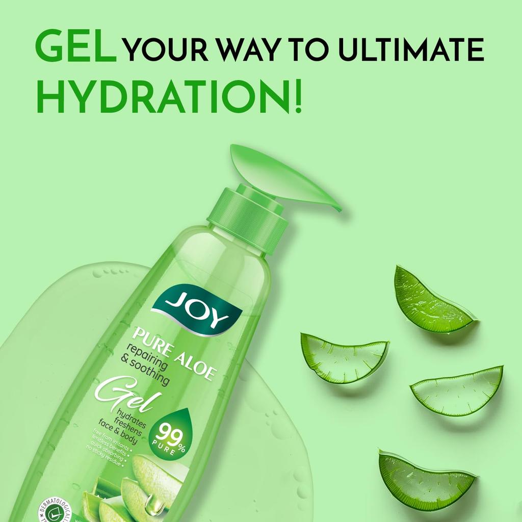 JOY Pure Aloe Vera Gel for Face & Body 300ml | Hydrating Non Sticky Quick Absorbing Skin Moisturiser