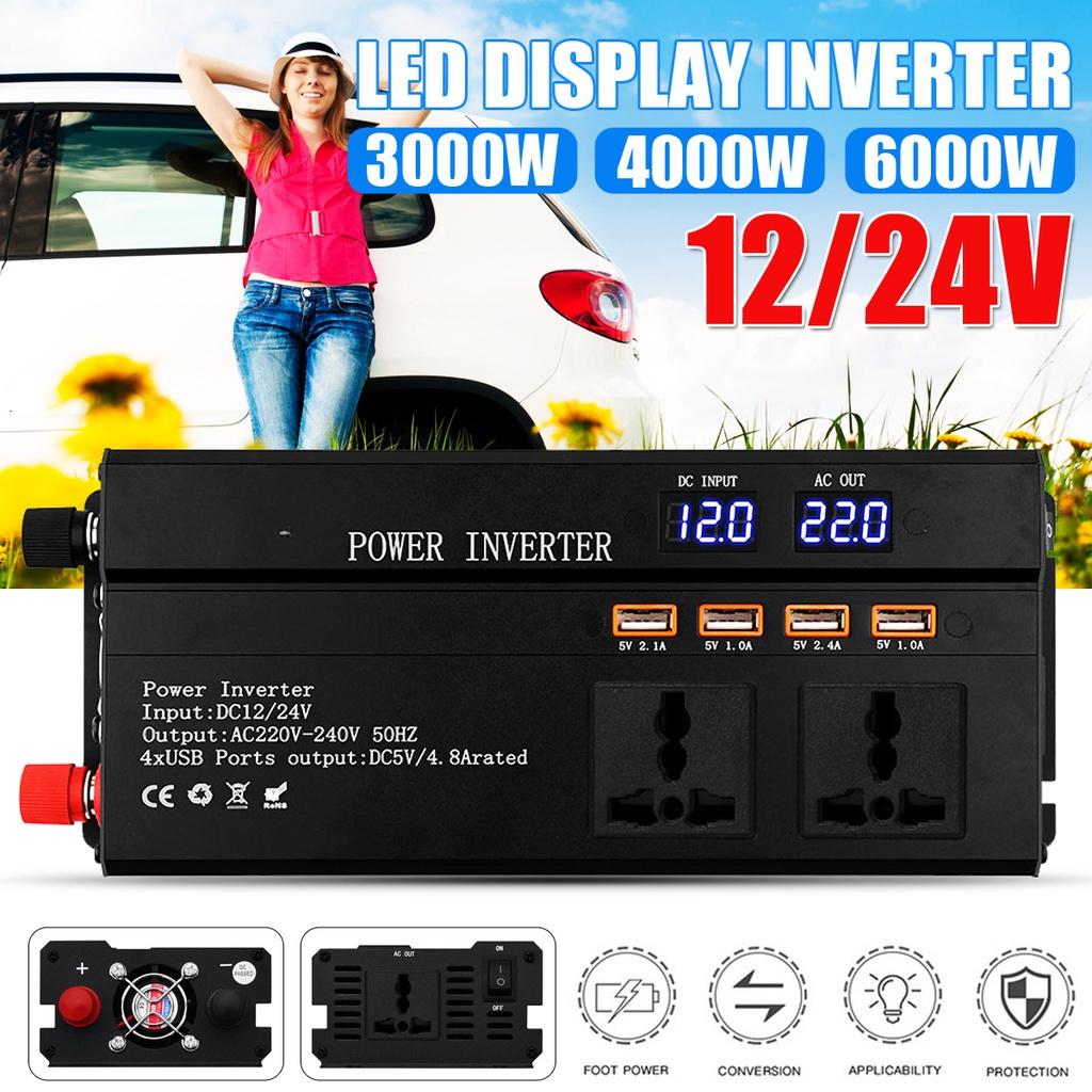 Inverter Socket Adapter Charger 3000/4000/6000W USB Car Inverter Converte LED Display Modified Sinewave Power DC12/24V