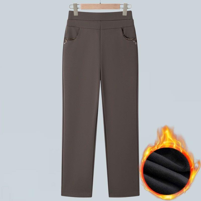 High-Waisted Winter Pants for Elderly Women - Loose, Thick, Velvet-Lined, Casual Long Style