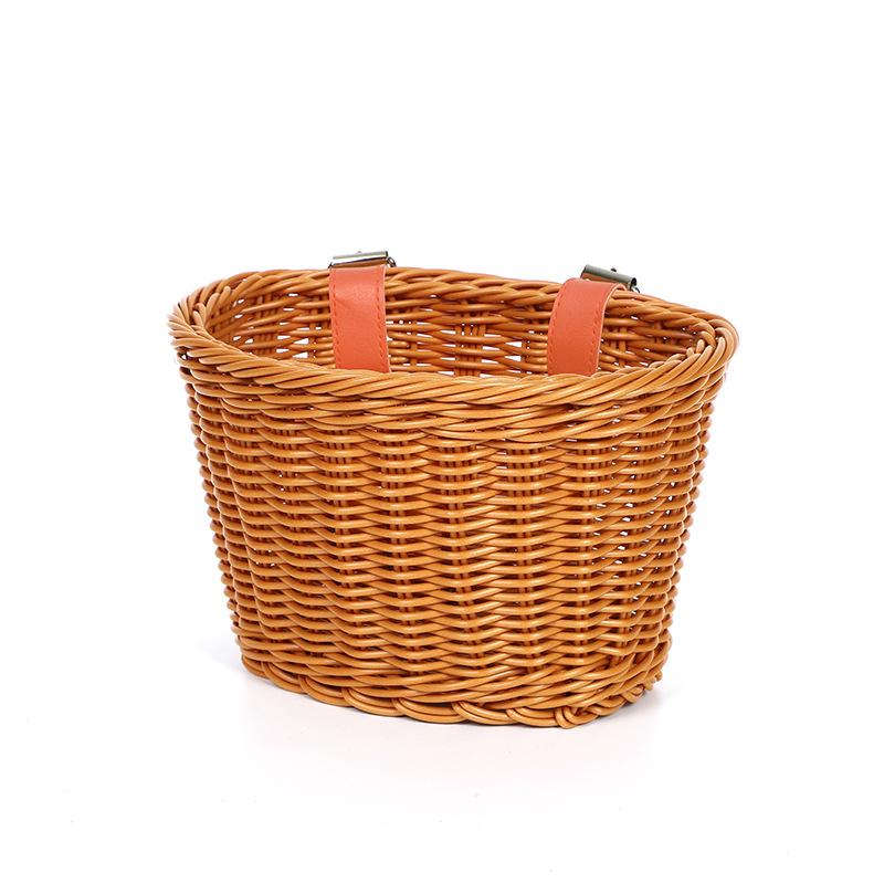 Kids Bike Basket Woven Imitation Rattan Bicycle Handlebar Basket Front Storage Basket for Kids Bike Scooter Toys Snacks Drinks