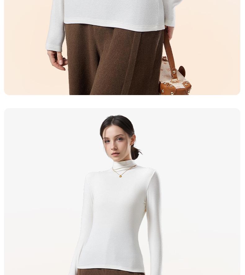 Women's High Neck Wool Long Sleeve Base Layer Top for Fall/Winter