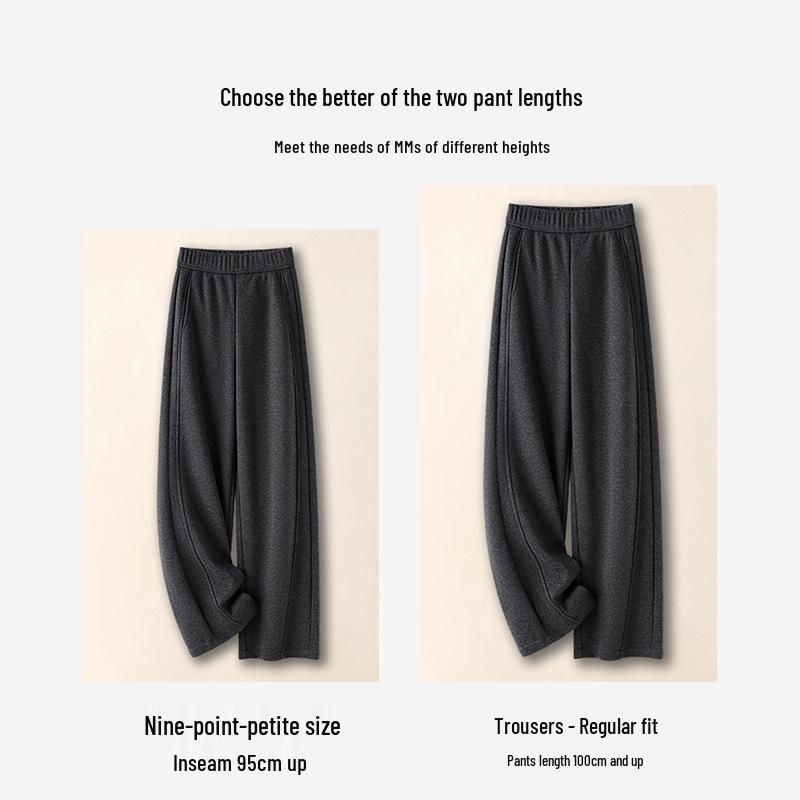 Women's Off-White Cashmere Wide-Leg Wool Pants - Autumn/Winter 2025, Cropped, Thickened, Loose Fit, Fleece-Lined, Straight-Leg Style.